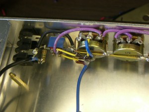 Input jack, two-position bright switch and volume pot wiring
